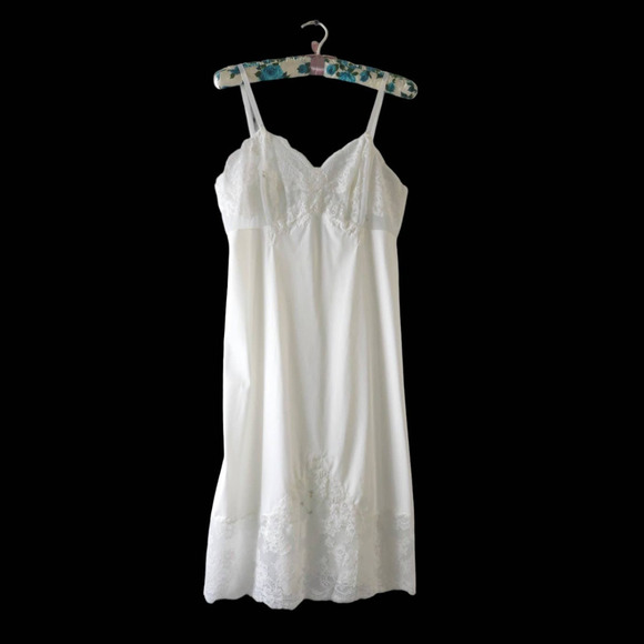 70s White Embroidered Bridal Slip Dress M - Picture 5 of 12